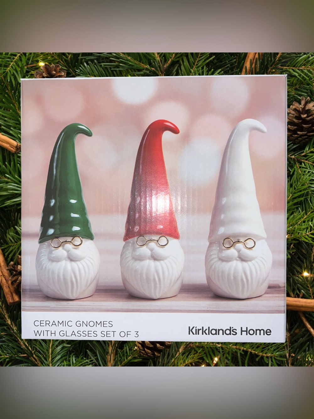 Kirklands Home Christmas Ceramic Gnomes with Glasses Set of 3 Holiday Decor